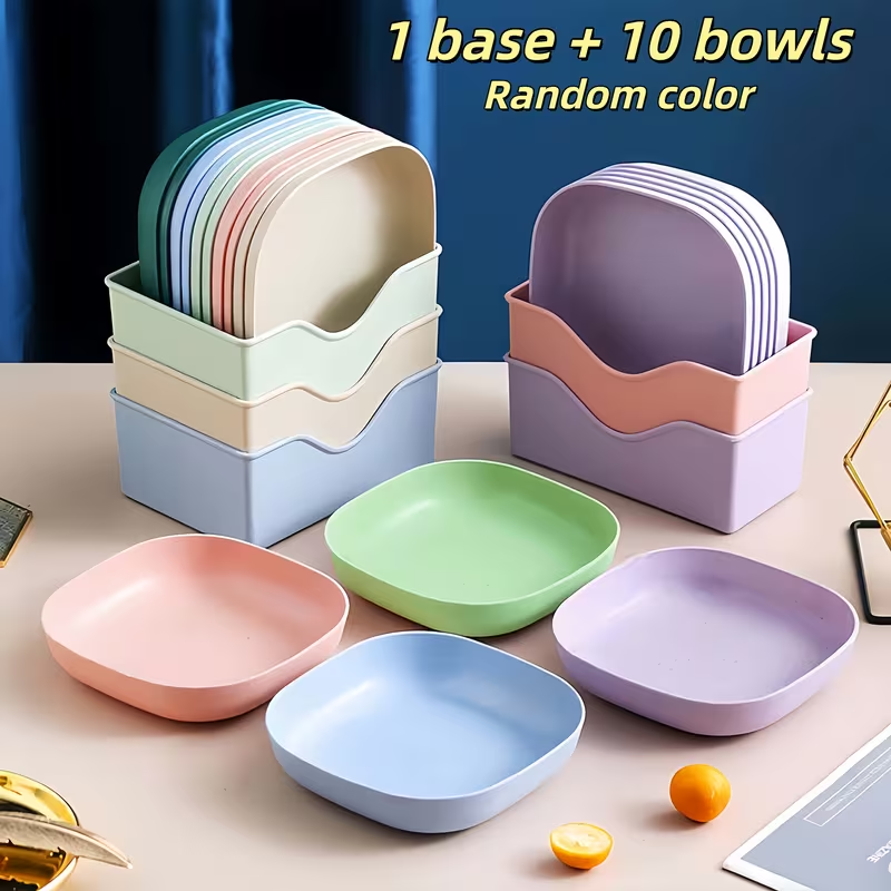 Pastel Bowls Set + Storage Base (10-Pack)