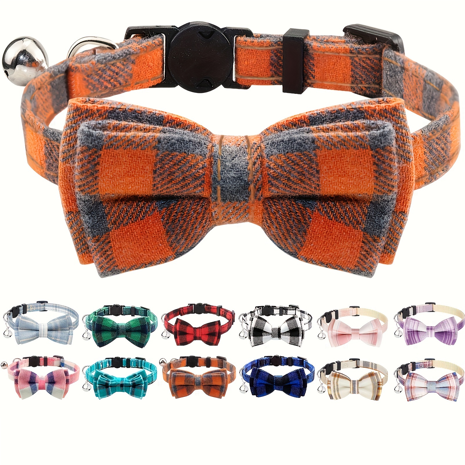 Plaid Bow Tie Cat Collar with Bell