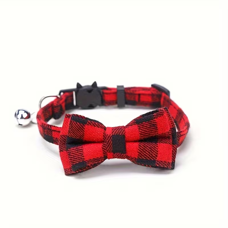 Plaid Bow Tie Cat Collar with Bell