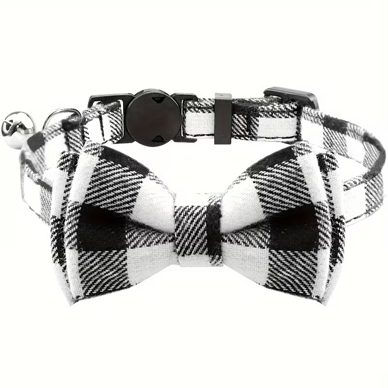 Plaid Bow Tie Cat Collar with Bell