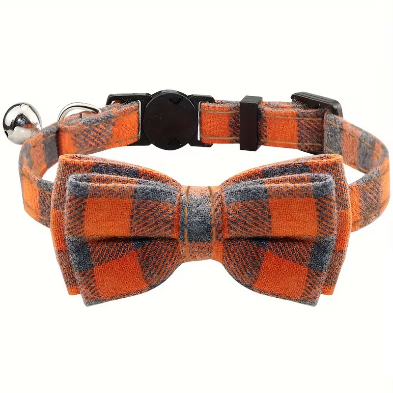 Plaid Bow Tie Cat Collar with Bell