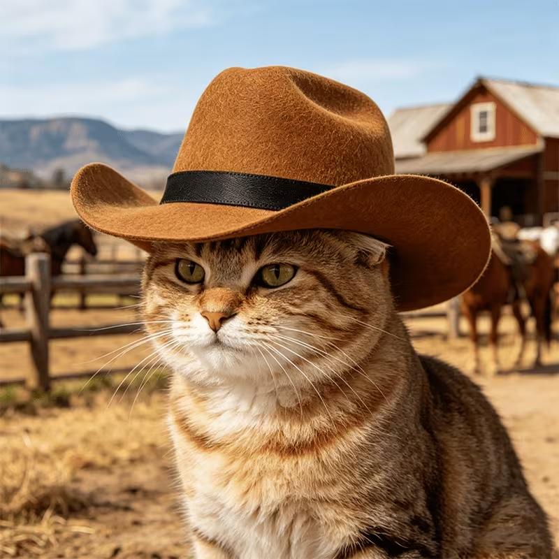 Brown Cowboy Hat + 5 Hooks Set