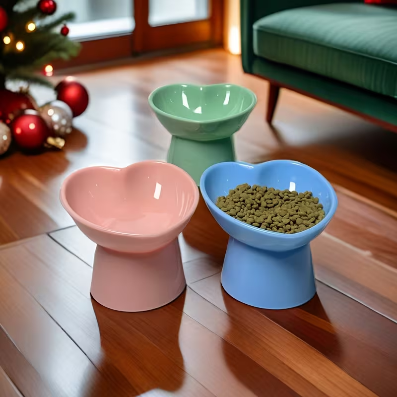 Heart-Shaped Elevated Pet Bowls