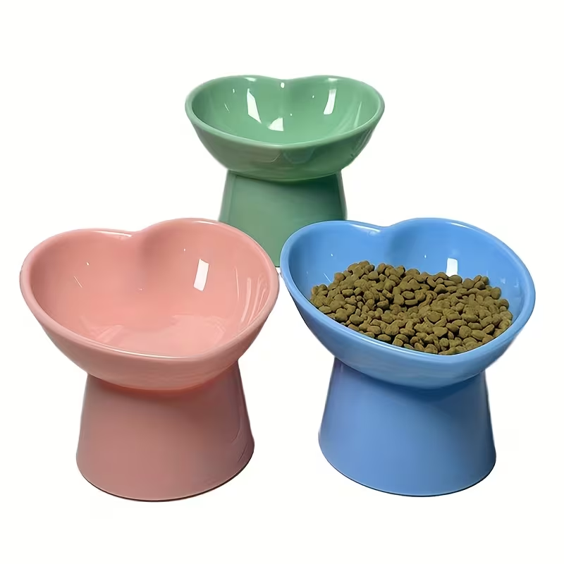 Heart-Shaped Elevated Pet Bowls
